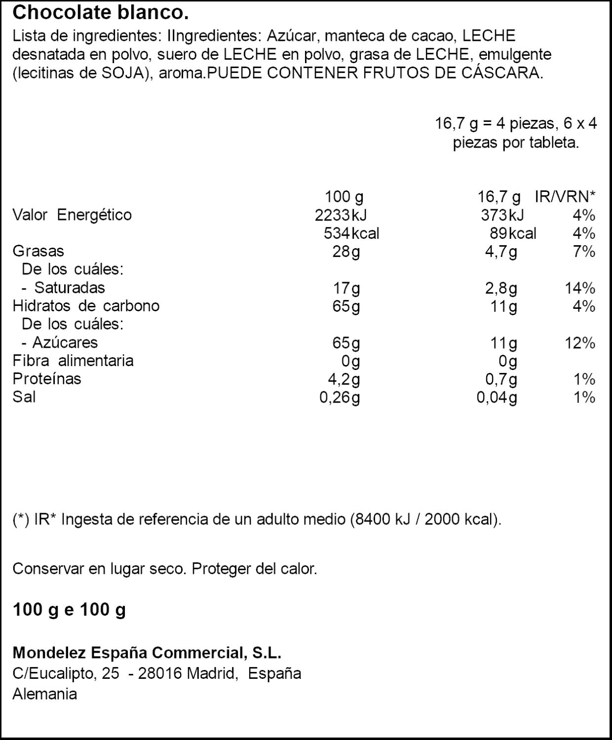 chocolate milka blanco 100 g chocolate milka blanco 100 g