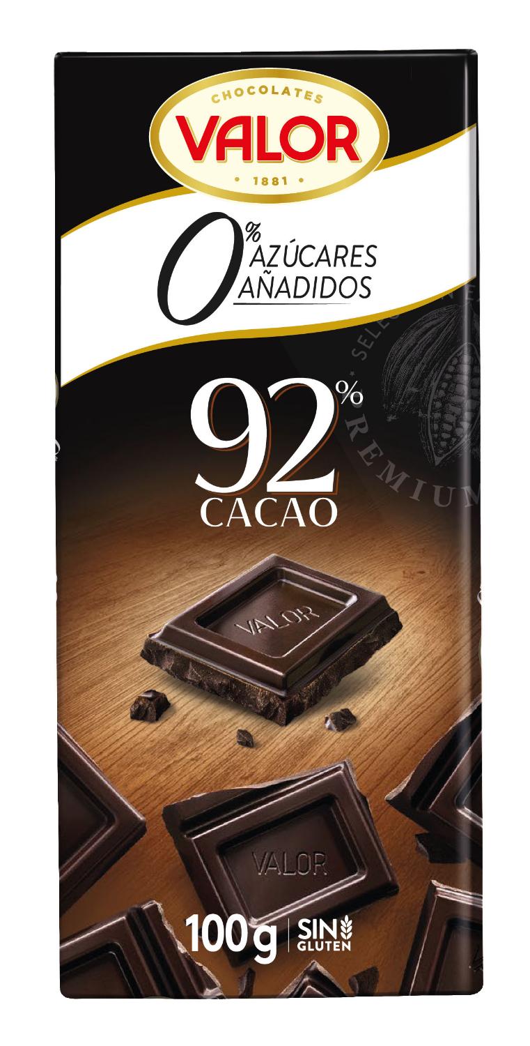 chocolate negro 92% sin azucar valor 100 g